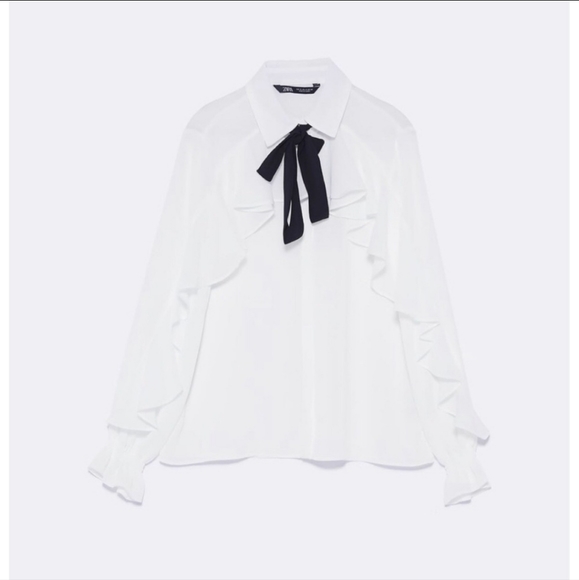 zara white blouse black tie